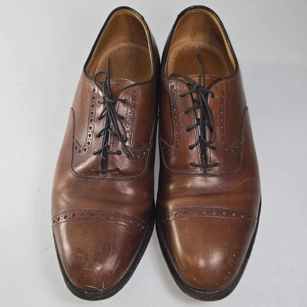 Johnston Murphy Heritage Cap Toe Oxfords‎ Brown Leather Men's Dress Shoes 9.5